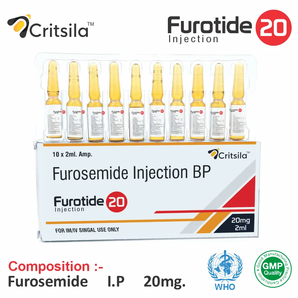 Furosemide 20mg Injection packshoot for PCD Pharma Franchise